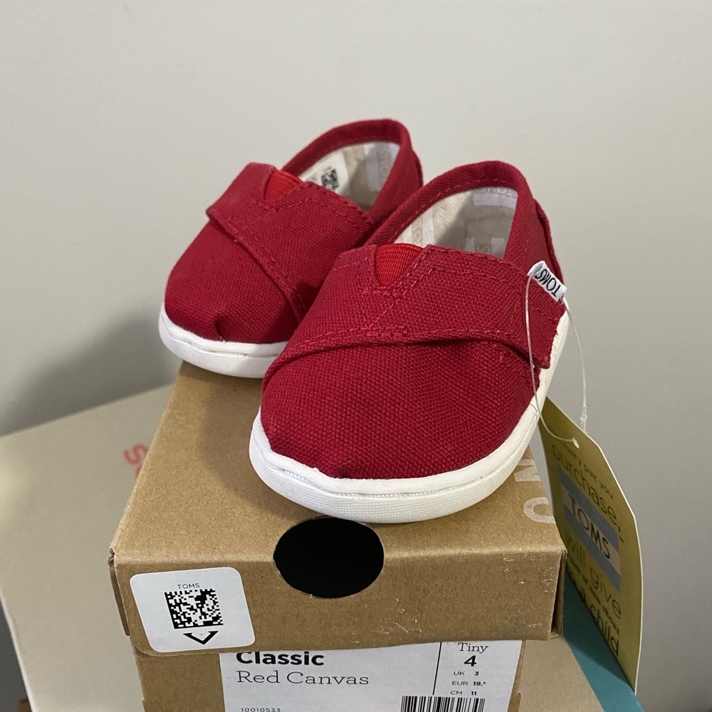 TOMS Kids Red Canvas Slip-On Sneakers